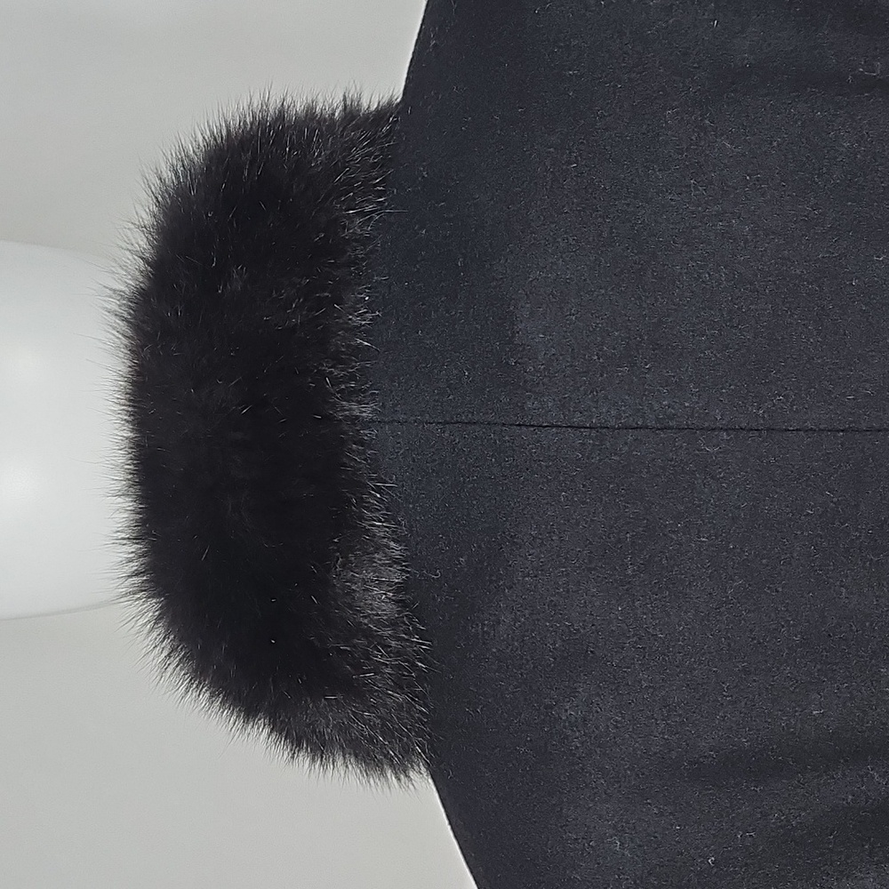 Preston & York Wool Cashmere Knee Length Black Coat w Genuine Fox Fur Collar - Picture 6 of 16